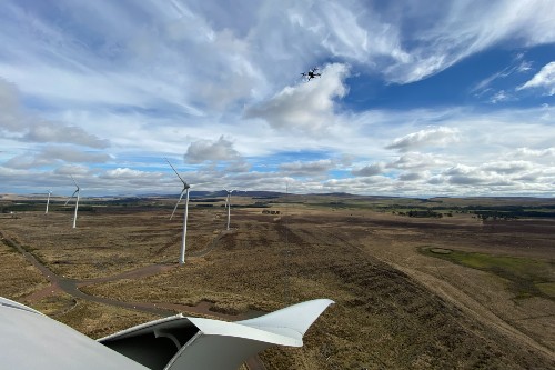 wind turbines as seen from a drone